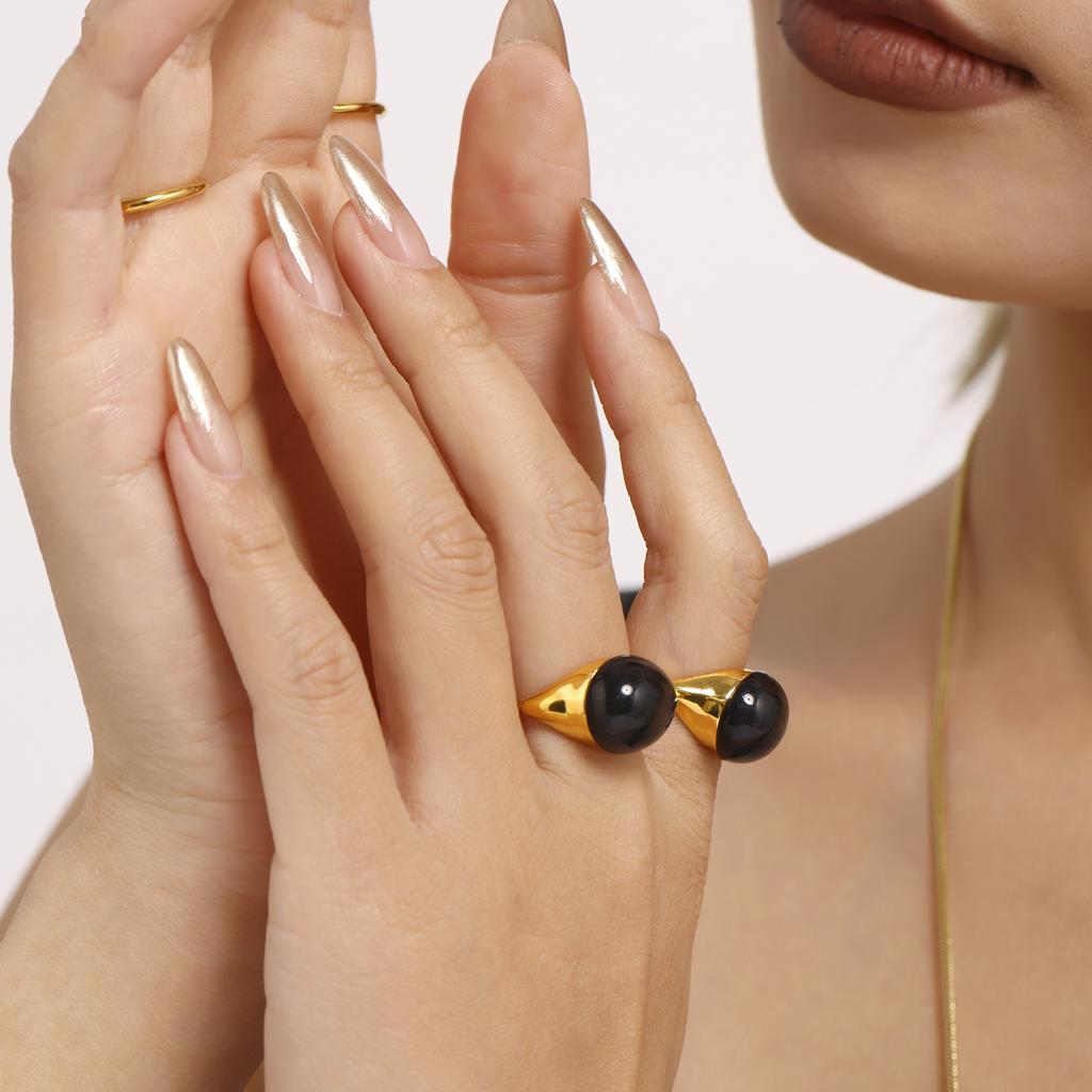 eye-catcher Resin Stainless Steel Rings For Women Gold Plated Vintage Women's Finger Adjustable Ring Luxury Jewelry Gift