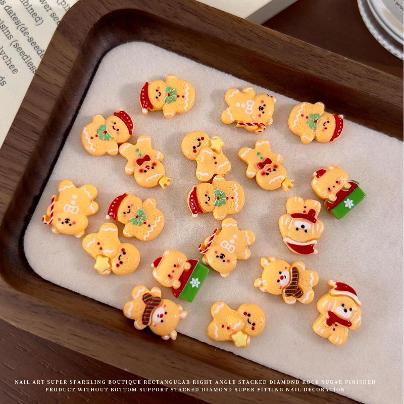 10 ks Kawaii Vánoční perníček los pryskyřičné ozdoby na nehty kreslené kreativní žlutý medvídek sněhulák dekorace na nehty DIY nehty