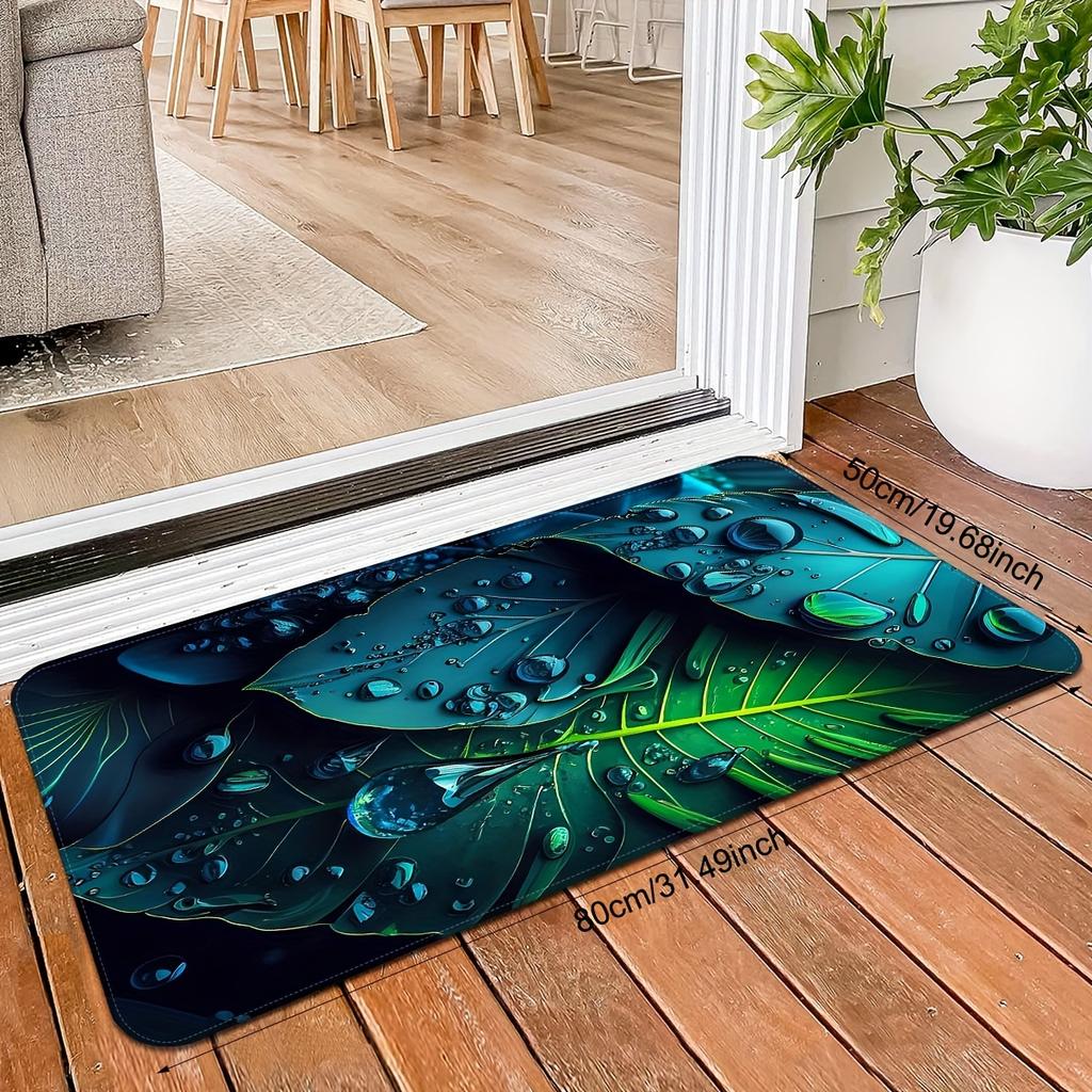 1pc, Living Room Large Rug,Rainforest Leaf Print Rug, Indoor Outdoor Entrance Floor Doormat Quick Dry Kitchen Mat Laundry Room Restroom Foot Mat