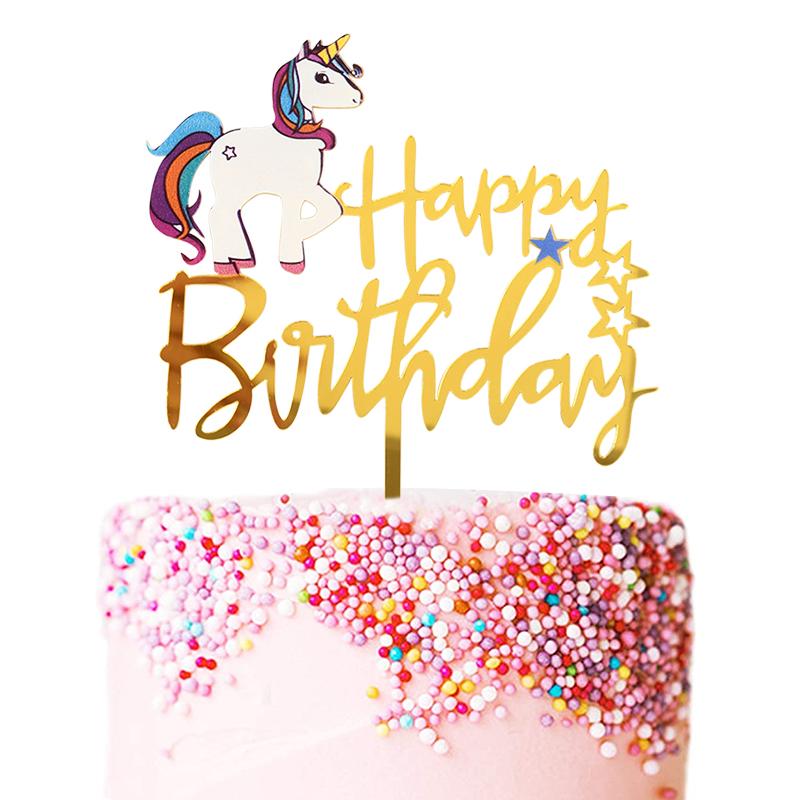 Acrylic Cake Topper Happy Birthday Cake Decorations For Baby Shower Mermaid Unicorn Party Supplies Wedding Dessert