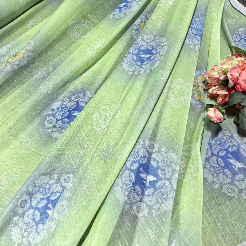 Ancient Flower Print Tulle Chiffon Fabric For DIY Hanfu Stage Dance Dress Costume Sewing Designer Fabric Decor Crafts 100x150cm