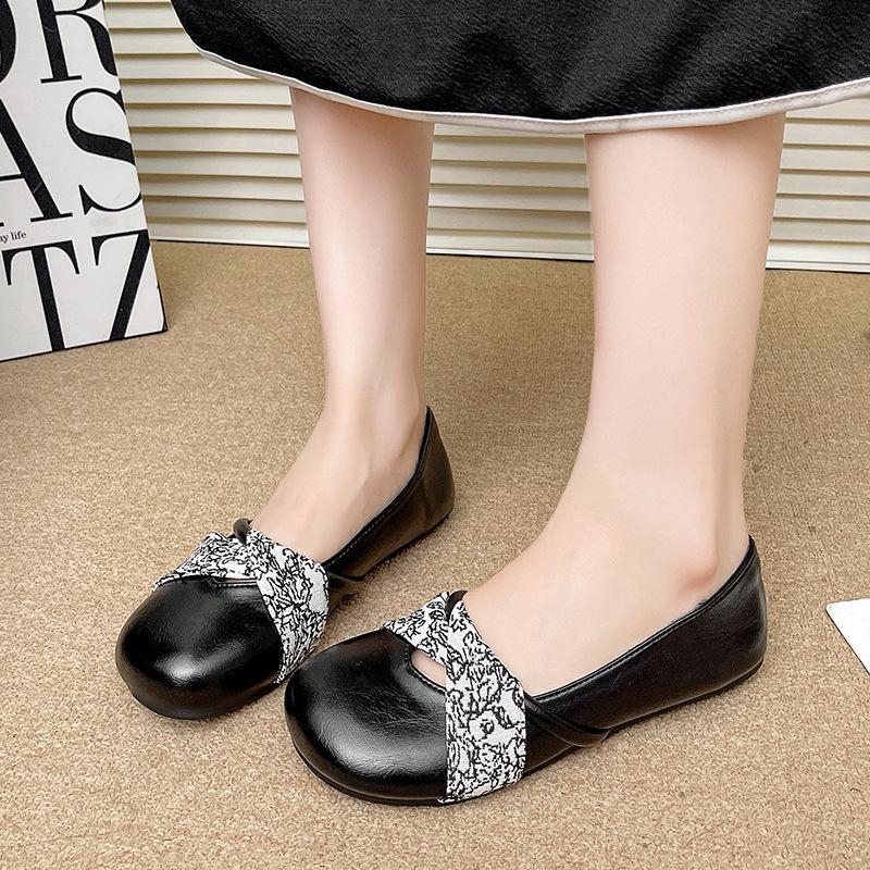 Retro Shallow Mouth Single Shoes Women's Shoes Spring and Autumn 2025 New Round Head Bow Soft Sole Commuting Versatile Single Shoes