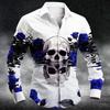 New Men's 3D Skull Print Button Up Shirt Long Sleeved Deep Punk Gothic Flower Style Outdoor Holiday Collar Shirt Top