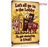 Vintage LetS All Go To the Lobby Metal Tin Sign   Retro Cinema Snack Characters Wall Art for Home Office Bar Cafe Decor