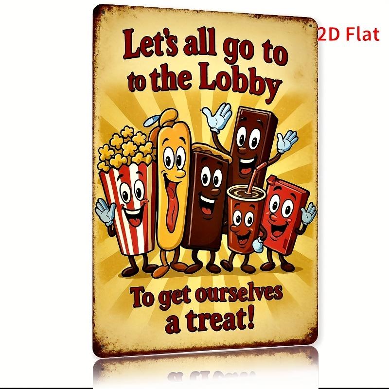 

Vintage LetS All Go to the Lobby Metal Tin Sign Retro Cinema Snack Characters Wall Art for Home Office Bar Cafe Decor 20x30cm（7.8x11.8inch）