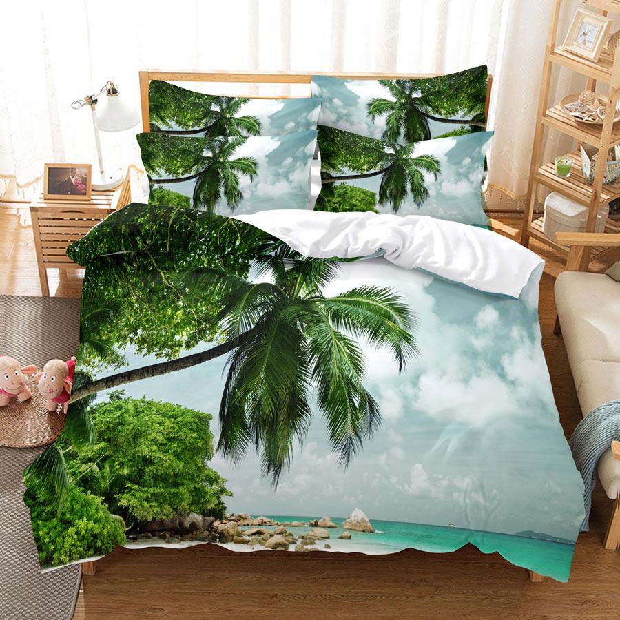 3D HD ložní souprava Queen Povlak na přikrývku Povlak na polštář Povlečení USA King Twin Full Double Single Bed Seaside Coconut Tree