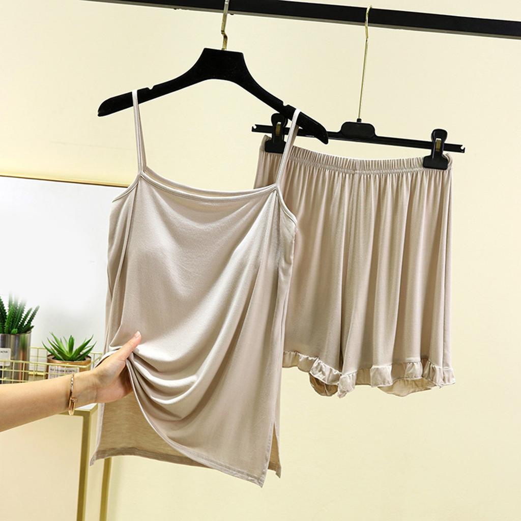 Ladies' Loose Casual Wear With Chest Cushion, Camisole, Shorts, Home Suit Set, Summer Thin Design, Can Be Worn Outside, Solid Color Pajamas
