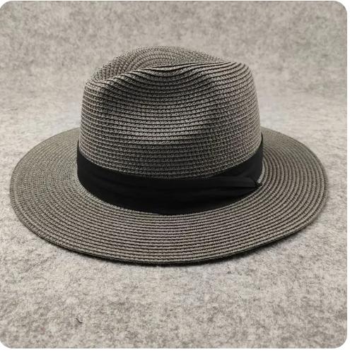 

XL Big Head 63CM Summer Beach Woven Sun Hats Men Women Plus Size Jazz UV UPF 50+ Sun Protection Travel Panaman Straw Hats Unisex XL61-63cm сірий