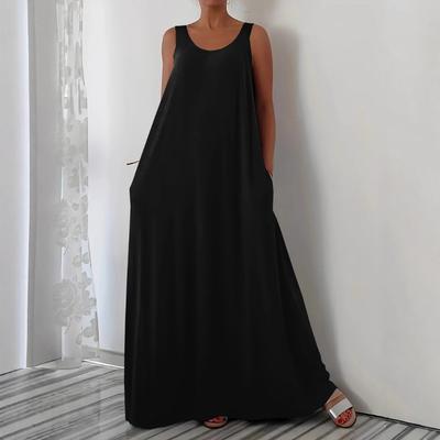 Women's Dress Summer Solid Color Plus Size Beach Long Dress Casual Side Pocket Sleeveless Dress