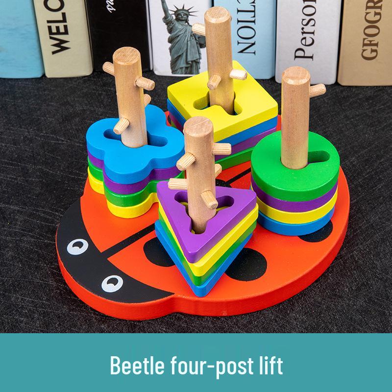 Children's Wooden Toy Set: Eight-Tone Piano, Bead Rainbow Tower, Puzzle Column, Twisting Worm