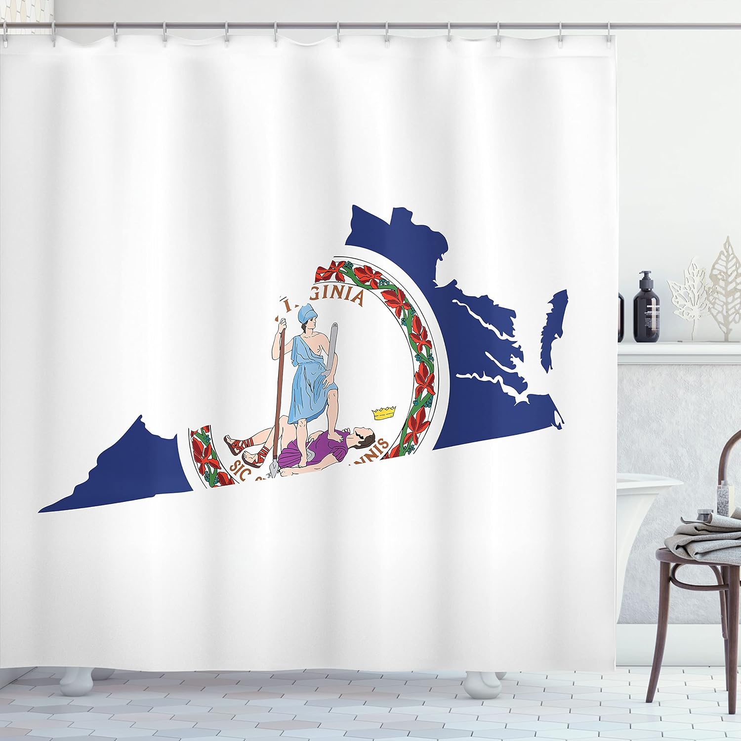

Virginia State Flag Shower Curtain Map Design Blue White Red Colors Bathroom Decor Waterproof Fabric Patriotic Home Accessories W60H190(CM)-1 Pcs