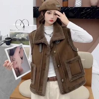 Yapay Kuzu Yünü Yelek Kadın Sonbahar ve Kış Moda Sıcak Yelek Yelek Yelek Ceket