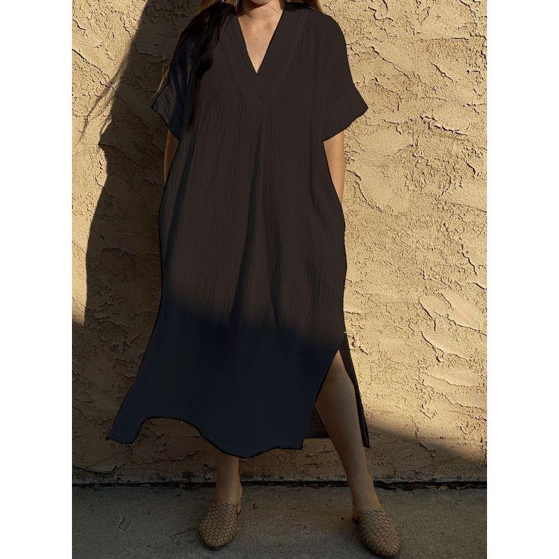 

Beach Dresses Summer Fashion Woman Cotton Crepe Beach Cover-up Bohemia Beach Dress Sun Protection Shirt Black All yards