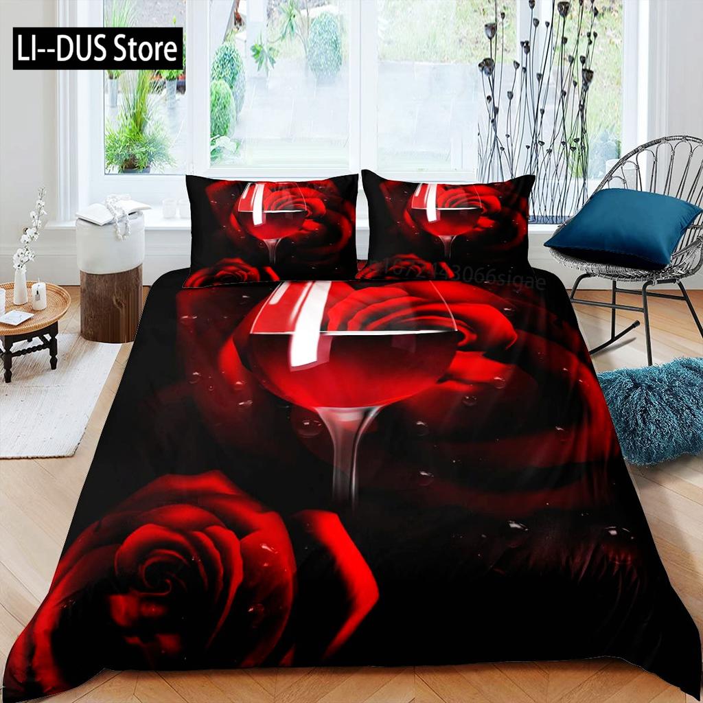 Roses Bedding Set Duvet Cover for Girls Women Couple Lover Romantic Comforter Cover Valentine's Day Bedroom Decor Quilt Cover