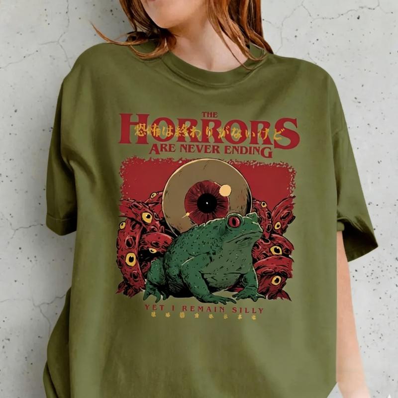 Horrors Are Never Ending Frog Silly Horror Tshirt Meme Funny Gifts Unisex Printed Tshirt Tops Allmatch Regular Short Sleeve