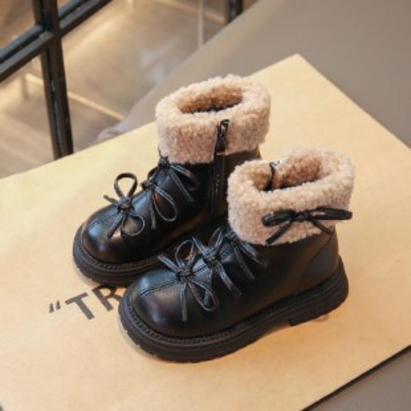 Kids Winter Warm Fleece Lined Bow Decor Side Zipper Anti Slip Boots 26 чёрный