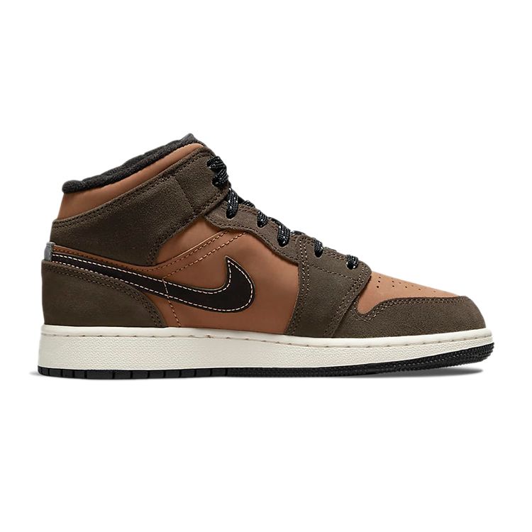 Air Jordan 1 Mid SE GS Earth Tone Kids Sneakers Brown Dark-Chocolate Crimson-Bliss DC7248-200