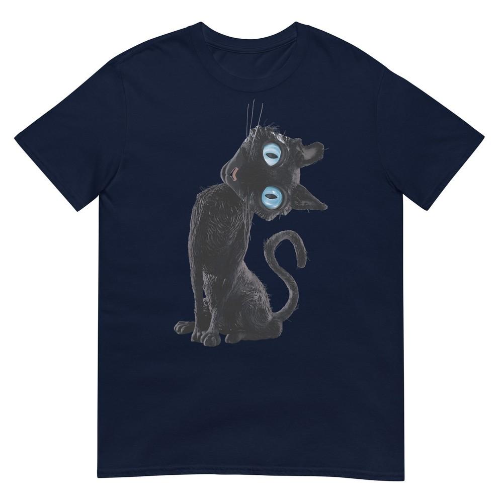 Black Cat Lazy Cute Meme Button Eyes Kitty Lovers TShirt S