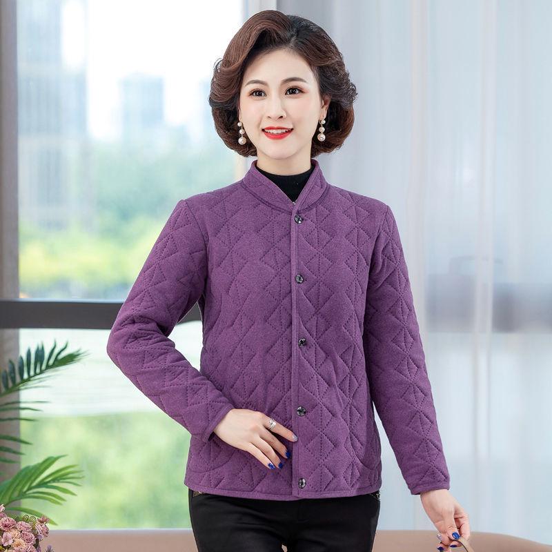 Women's Autumn/Winter Quilted Cotton Jacket for Middle-Aged and Elderly - Stand Collar, Warm, Thickened Design