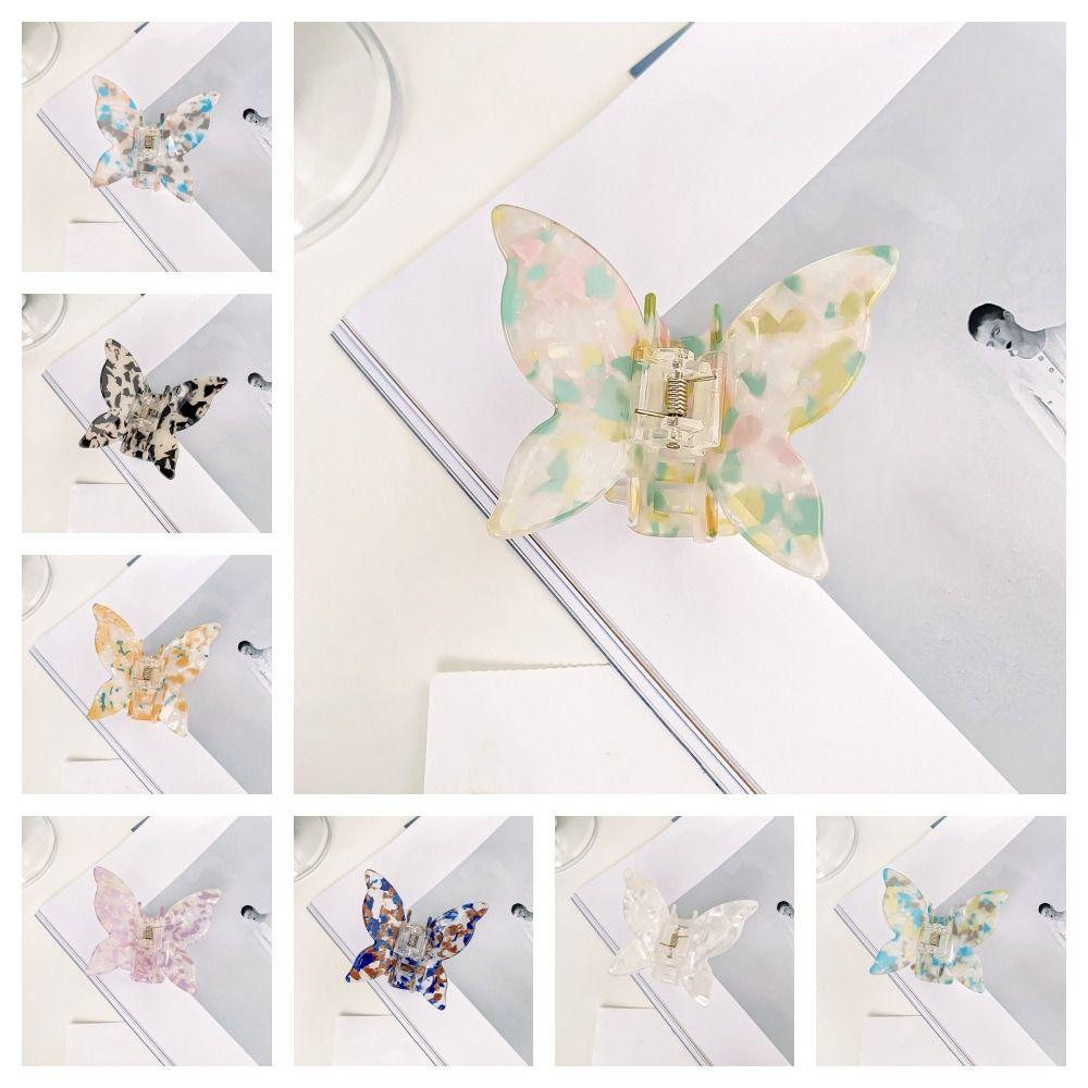 Colorful Acetate Butterfly Hair Claw PVC Sweet Shark Clip Elegant Retro Hair Crab Clip  Lady