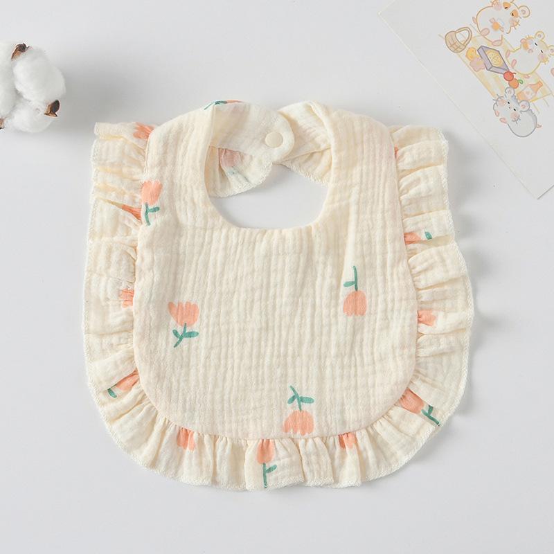 Ruffle Baby Drool Bibs: Pure Cotton Printed Lace Bibs