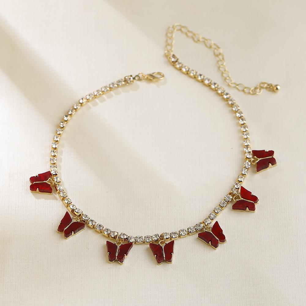 

Alloy Unique Butterfly Pendant Necklace With Vibrant Color Options For Everyday Wear Red