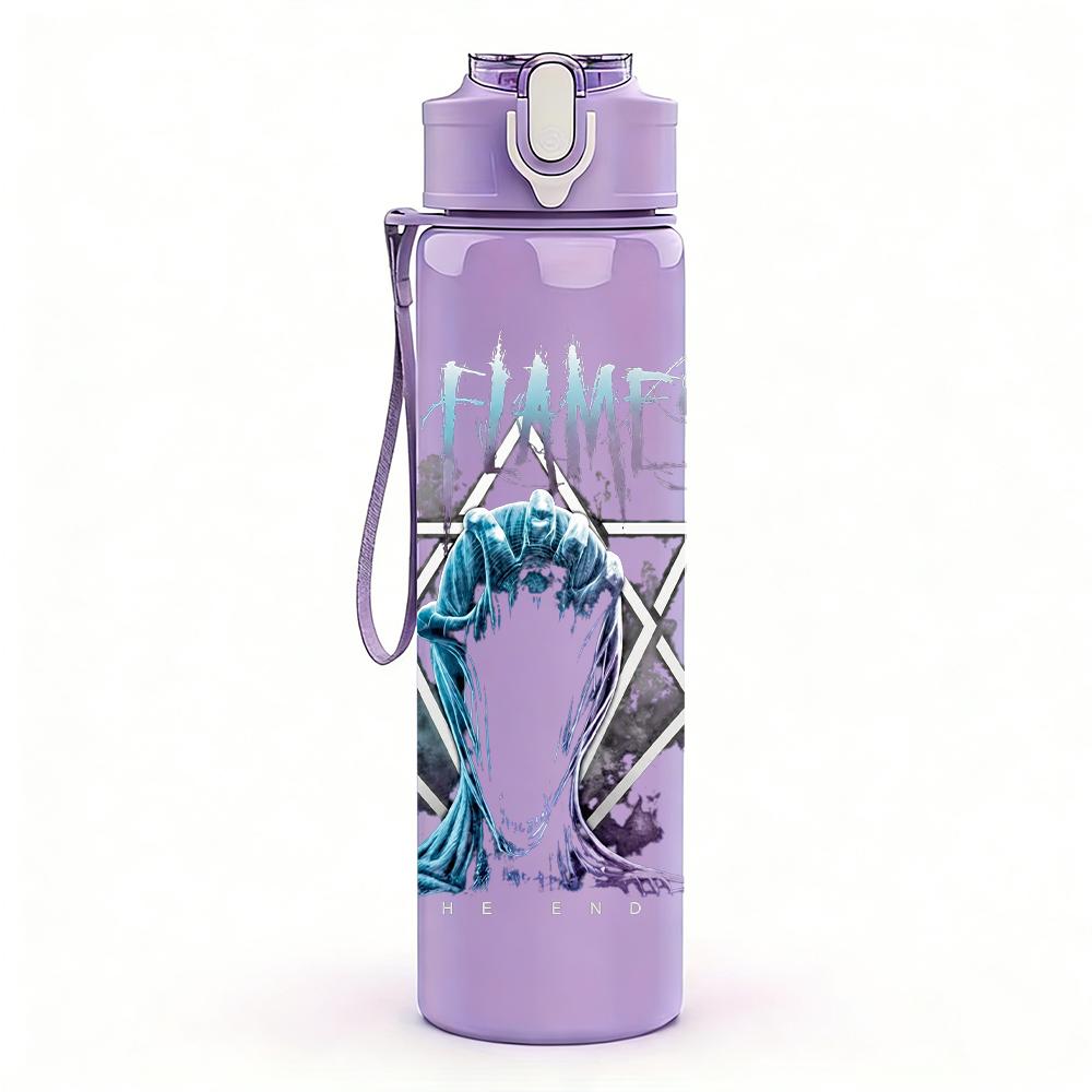 1PC Think Bout The End Pastel Text Print 750ml colorful plastic sports water bottle leakproof pop up lid with straw for outdoor work home use