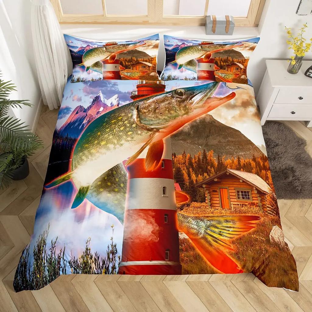 Marlin Svärdfisk Påslakanset Jakt Fiske Sängkläder Set Batik Havsfiske Båt Marint Liv Nautiskt Täckesöverdrag Queen