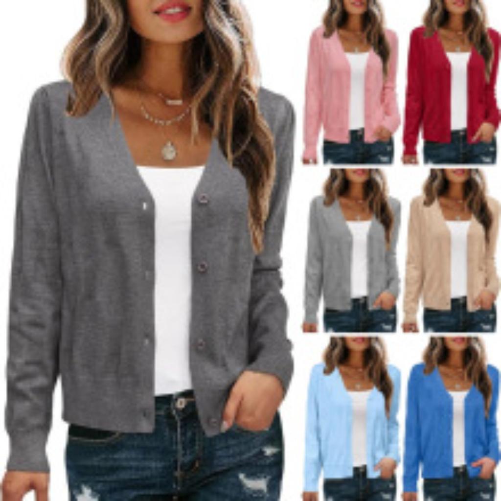 Women's Cardigans - Women's Long Sleeve Button Cropped Knit Cardigan, Elegant Tweed Style Short Sweater Coat, Daily Fashion Outerwear Women