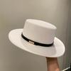 Autumn and Winter Flat Top Woolen Hat Children's Fashion Versatile Retro Black Top Hat British European and American Style Wide Eaves Jazz Hat Men