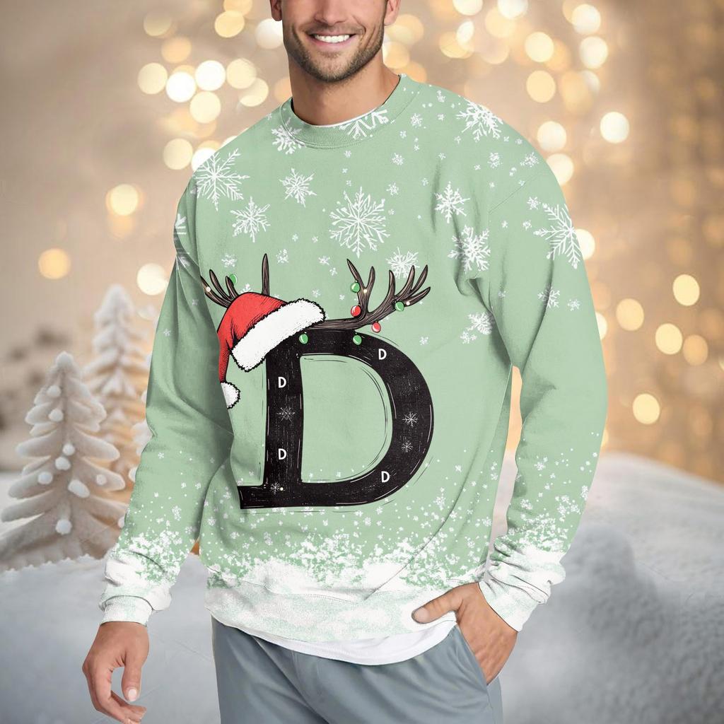 Men's Casual Fashion Comfortable Christmas Printed Round Neck Pullover Sweatshirt Sweatshirt