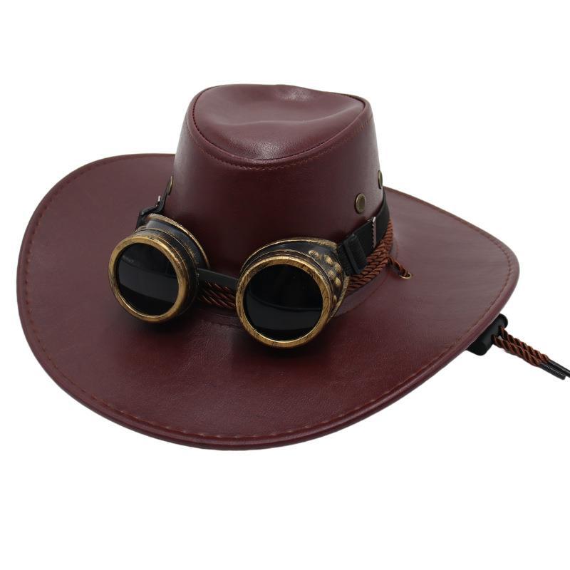 Steampunk Glasses Jazz Hat Retro Leather Top Hat American Tv Cowboy Hat Sun Protection Visor For Men And Women