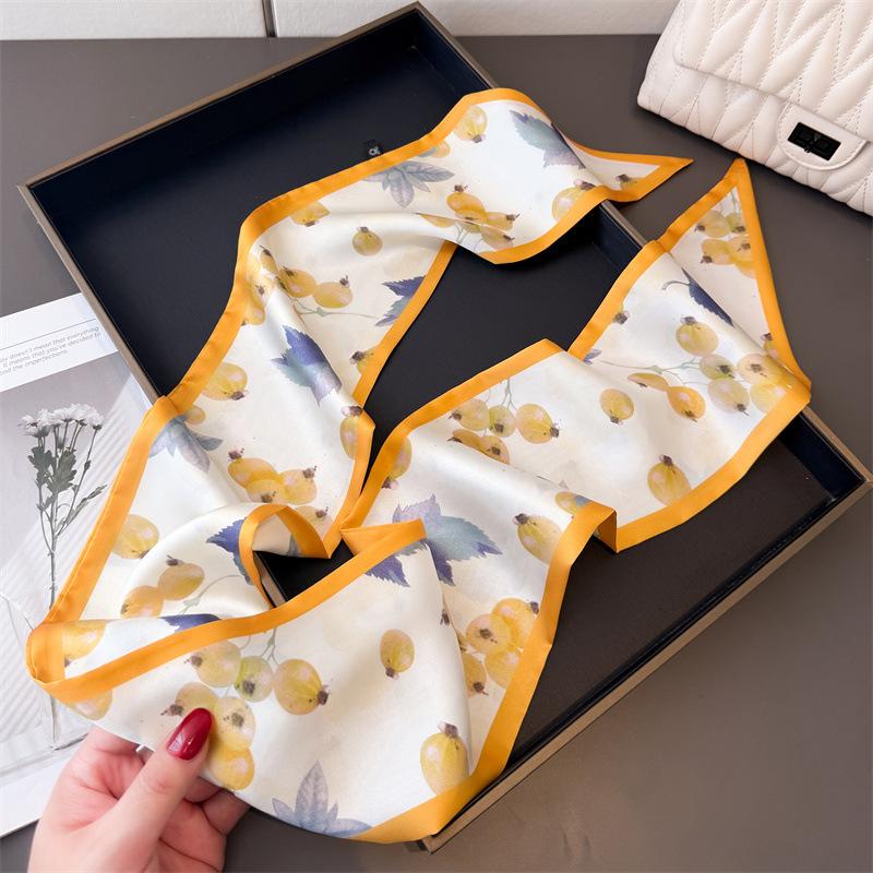 

Long Fruit Double Scarf Decorative Silk Scarf Commuting Spring And Summer Diagonal Hair Scarf Versatile Thin Streamer 147x14cm
