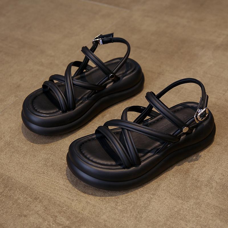 

Flat Sandals Women 2025 New Summer Soft Sole Casual Roman Sandales Femmes Black White Cross Band Women s Shoes Sandalias Mujer 35 чёрный