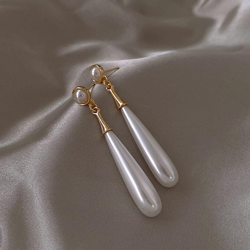 "Elizabeth" Needle Retro Water Drop Pearl Earrings Hong Kong Style Earrings French Temperament Literary Stud Earrings