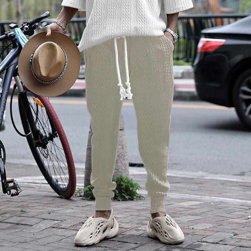 Mens Casual Solid Color Cable Knit Drawstring Waist Jogger Pants