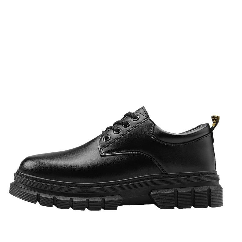 Casual Leather Shoes Autumn New Black Daily Shoes Thick Sole Heightening Small Leather Shoes Pure Black