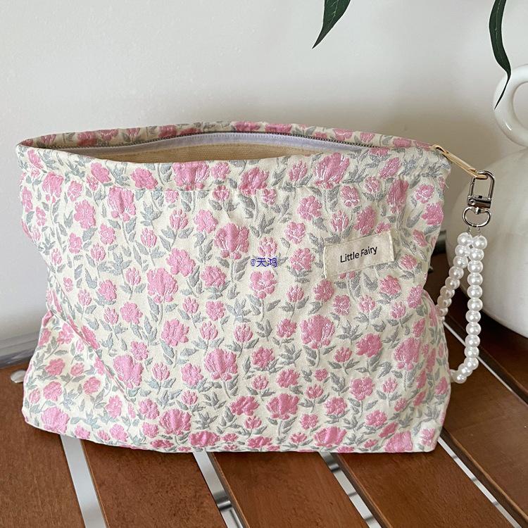 Pink Floral Makeup Bag: Women's Portable, Large Capacity, Small Size Travel Toiletry and Skincare Storage Bag