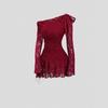 Robe Rouge Moulante à Une Épaule avec Design Féminin Plissé