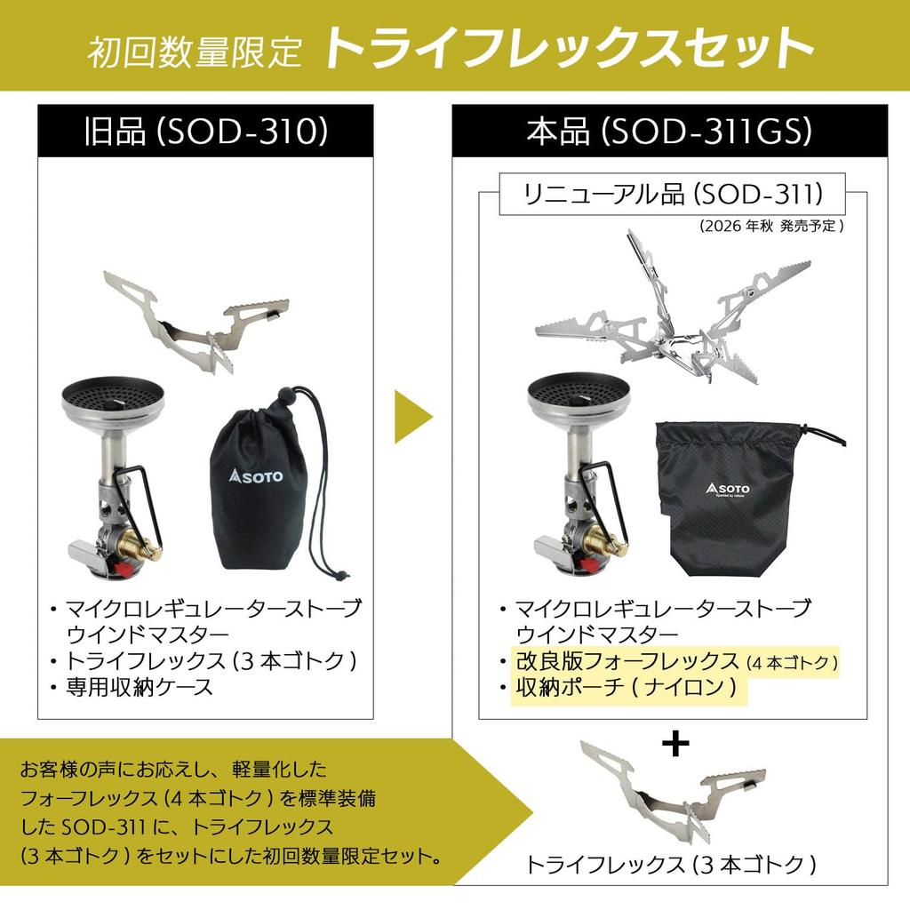 SOTO Wind Master Triflex Single Burner Micro Regulator Stove SOD-311GS OD Can Improved Stability Lightweight High Wind Resistance Ignition Performance