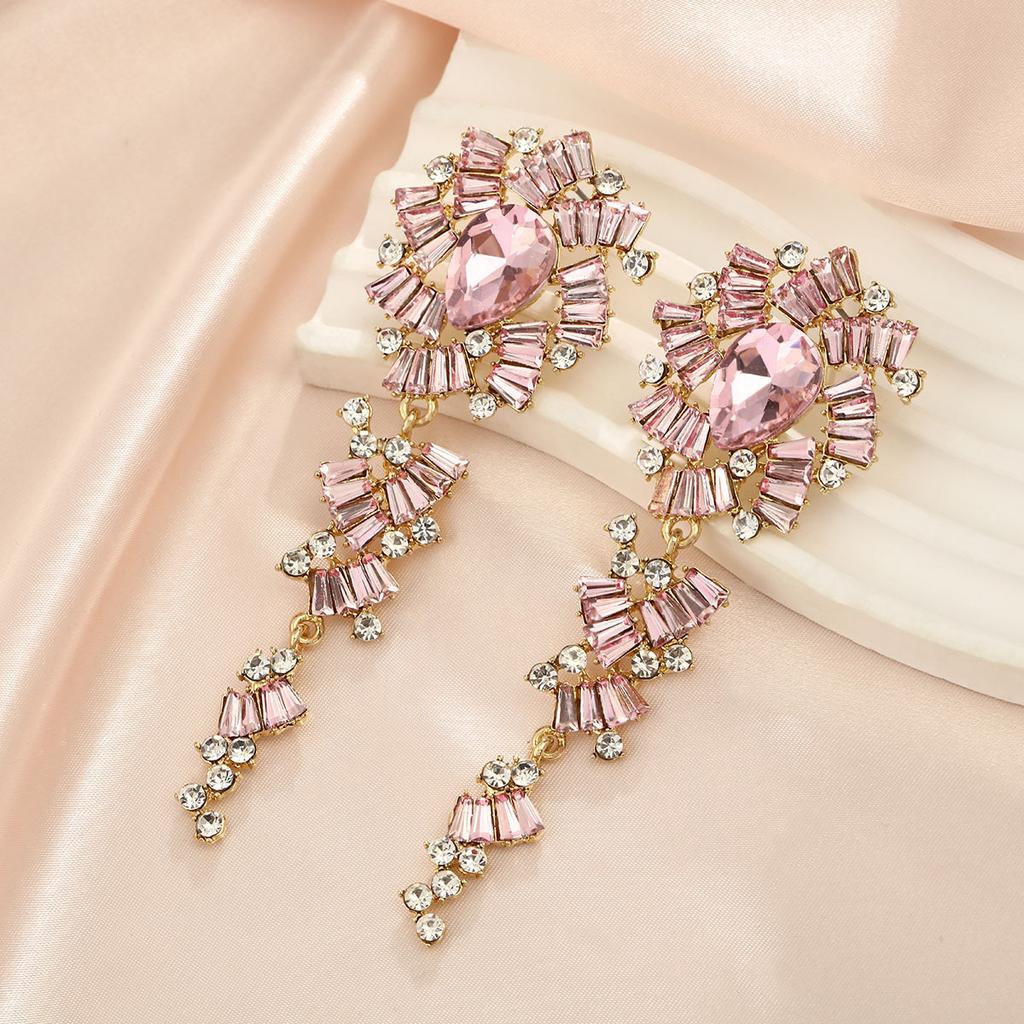 Fashion Rhinestone Flower Tassel Earrings Elegant Exaggerated Dangle Drop Earrings For Women Versatile Jewelry