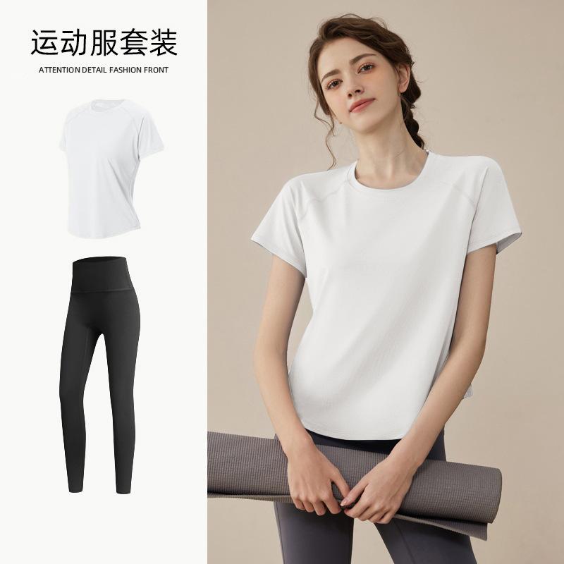 Yoga suit, women's spring loose and breathable T-shirt, loose and quick-drying fitness suit, thin running sweat suit