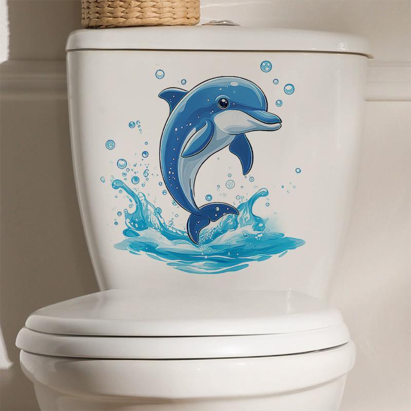 Süßer Cartoon Blauer Delfin Toilettendeckel Aufkleber Wasserdicht Selbstklebend Für Badezimmer Heimdekoration Einfach Anbringen Entfernen