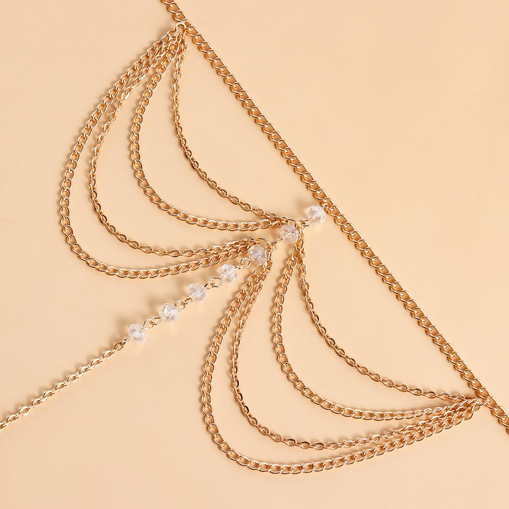 European and American beach temperament imitation crystal multi-layer fringed chain foot decoration ethnic style bride finger metal anklet