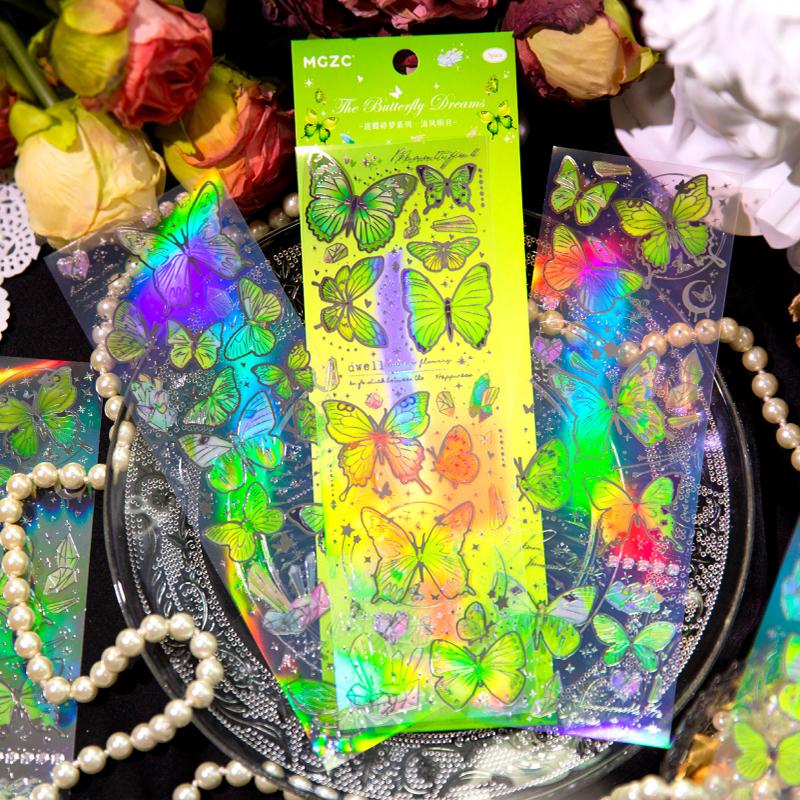 3 pcs Laser Butterfly Series Art Collage Junk Journal Supplies DIY Scrapbooking Stickers PET Waterproof Craft Aesthetics Sticker