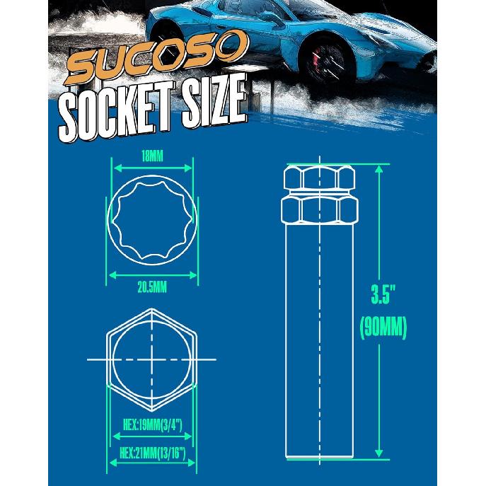 10 Spline Lug Nut Key Replacement For TA20-19/21 Fit Bimecc M12X1.5 M14X1.5 10 Spline Lug Nuts And Lug Bolts, 10 Point Lugnut Socket With 3/4"(19Mm)