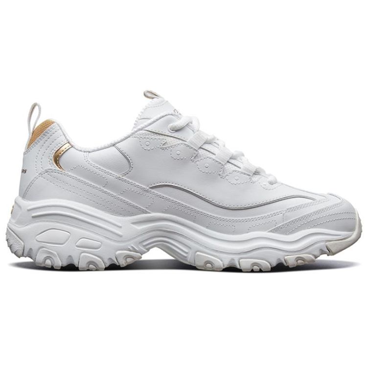 Skechers DLites 1.0 Orsetto Bianco Etichetta Oro Rete Pelle Sintetica Alla Moda Suola Spessa Basse Scarpe da Papà Sneaker Uomo 52676-WGD