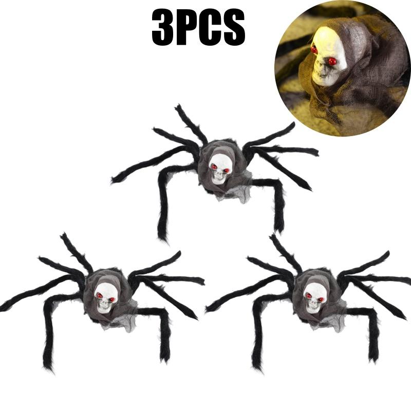 Dekoracja Halloween Gigantyczny 75cm Puszysty Pająk Straszna Czaszka Rekwizyt Realistyczne Przerażające Dekoracje na Imprezę Halloweenową Festiwal Grozy