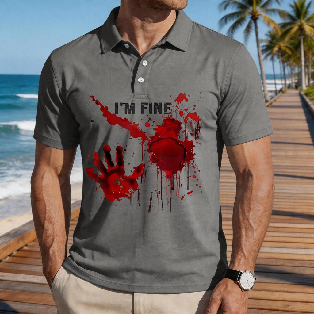 Men's Casual Short Sleeve Polo Shirt with Graphic Print Loose Fit Lightweight Comfortable Summer Top for Everyday Wear