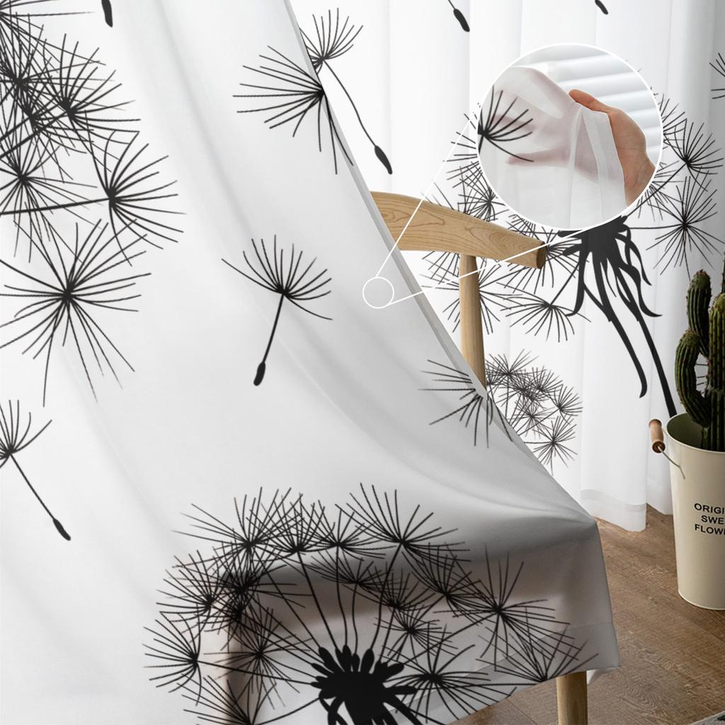 Plant Dandelion Sheer Curtains for Living Room Decoration Window Curtains for Kitchen Tulle Voile Organza Curtains
